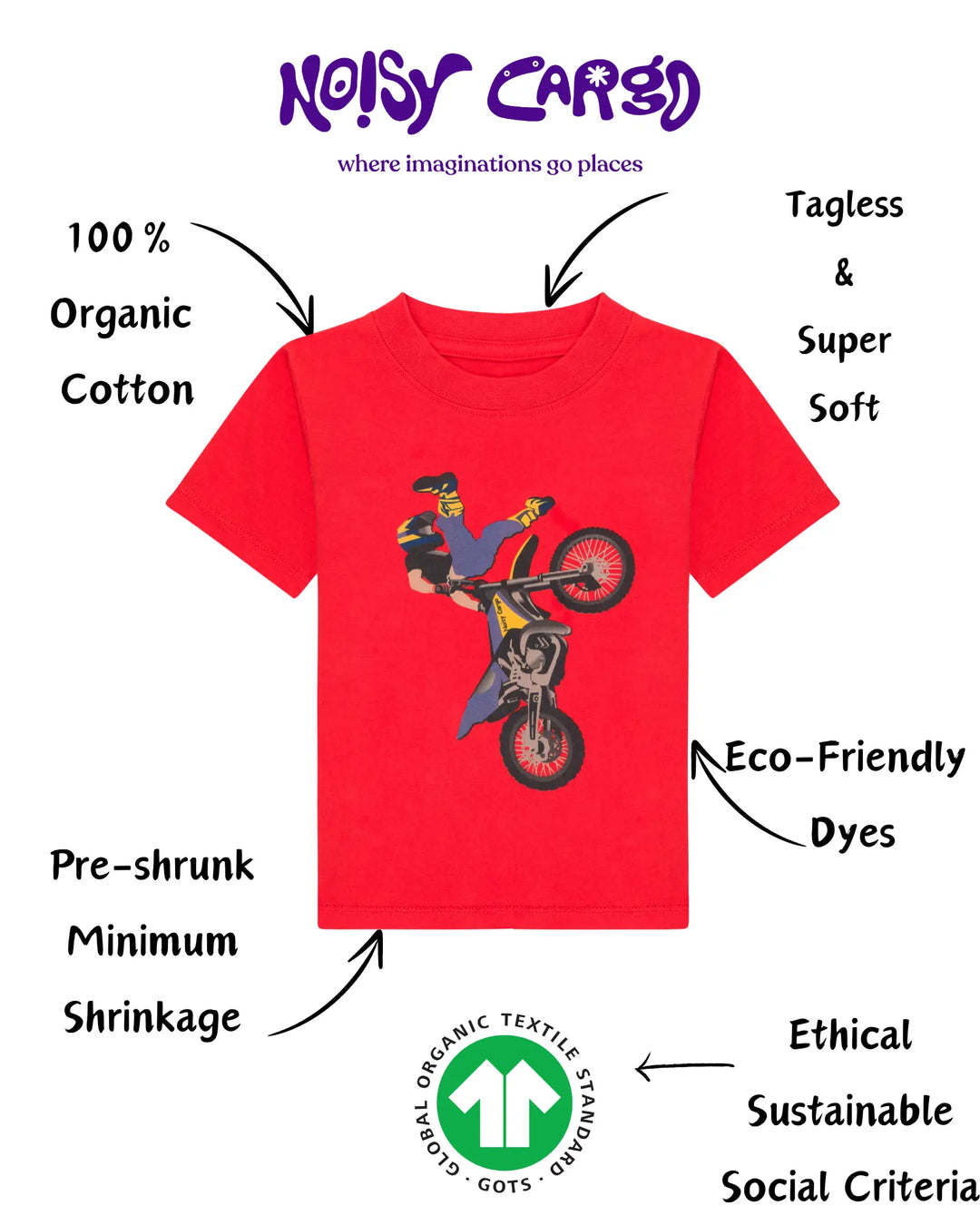 Kids + Toddlers BMX Motorcycle Organic Cotton T-Shirt