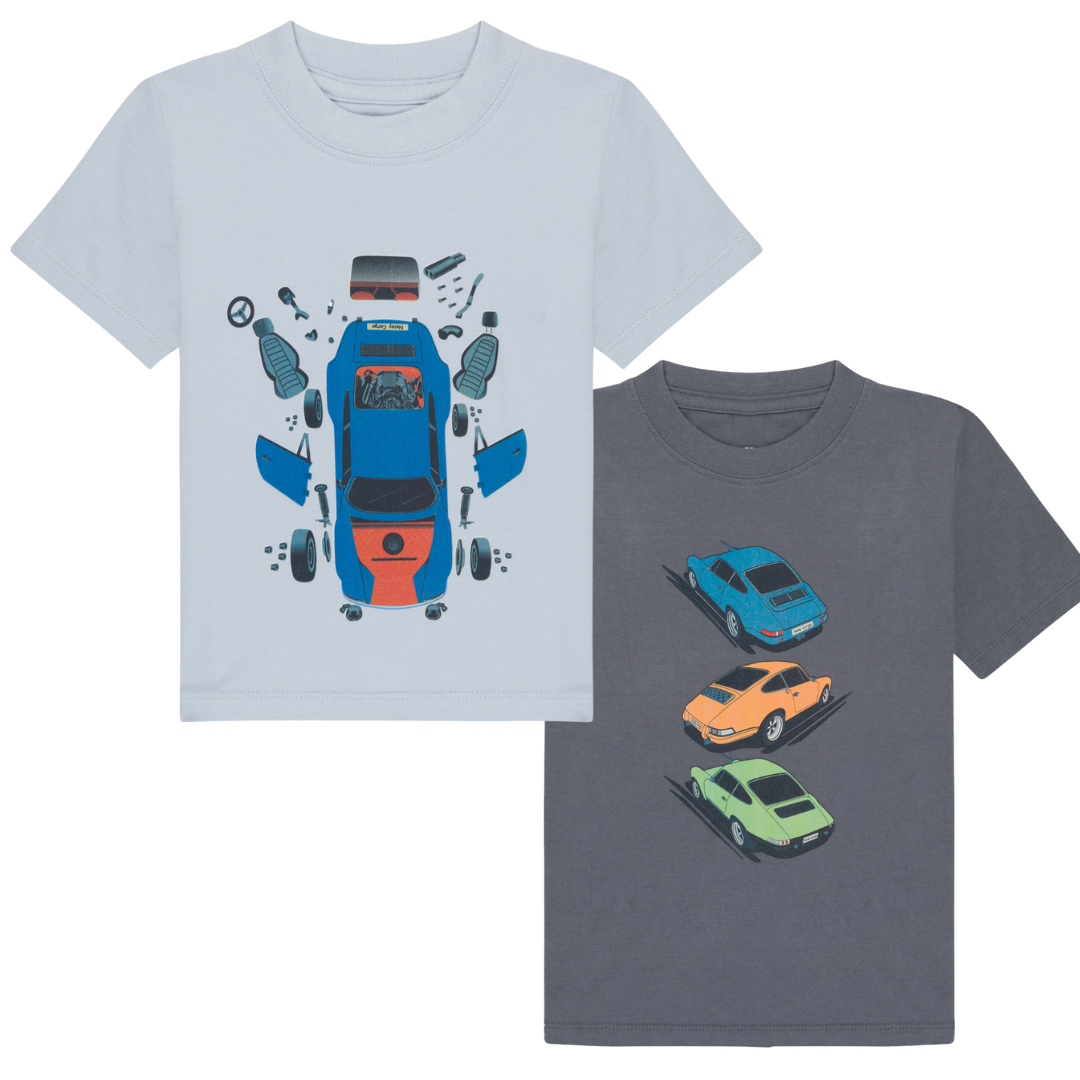 Noisy Cargo Kids organic cotton porsche car t-shirts 2 pack