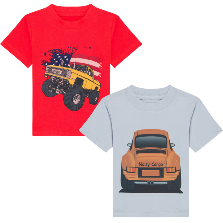 Kids + Toddlers Monster Truck and Racer Car Organic Cotton T-Shirts (2 Pack)