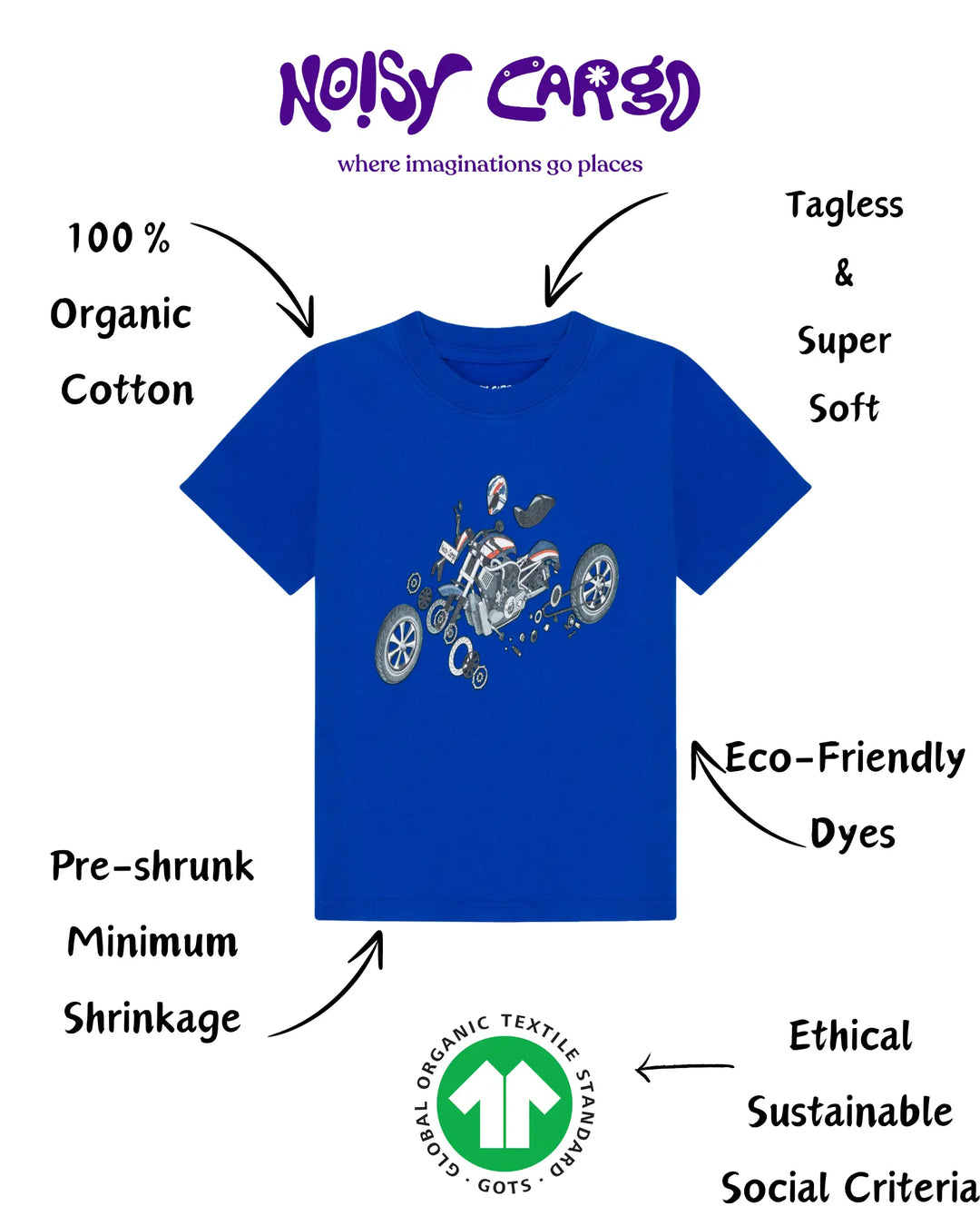 Kids + Toddlers Disassembled Motorcycle Organic Cotton T-Shirt