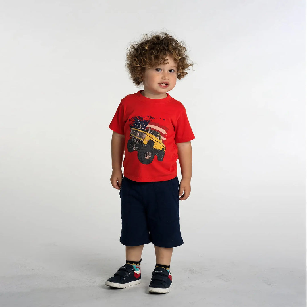 Kids + Toddlers Monster Truck w/American Flag Organic Cotton T-Shirt