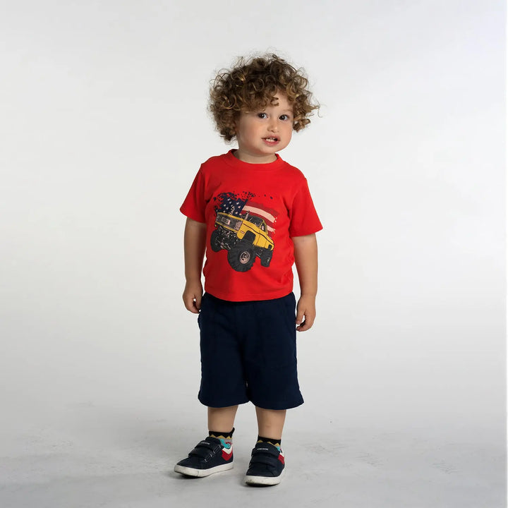 Kids + Toddlers Monster Truck w/American Flag Organic Cotton T-Shirt