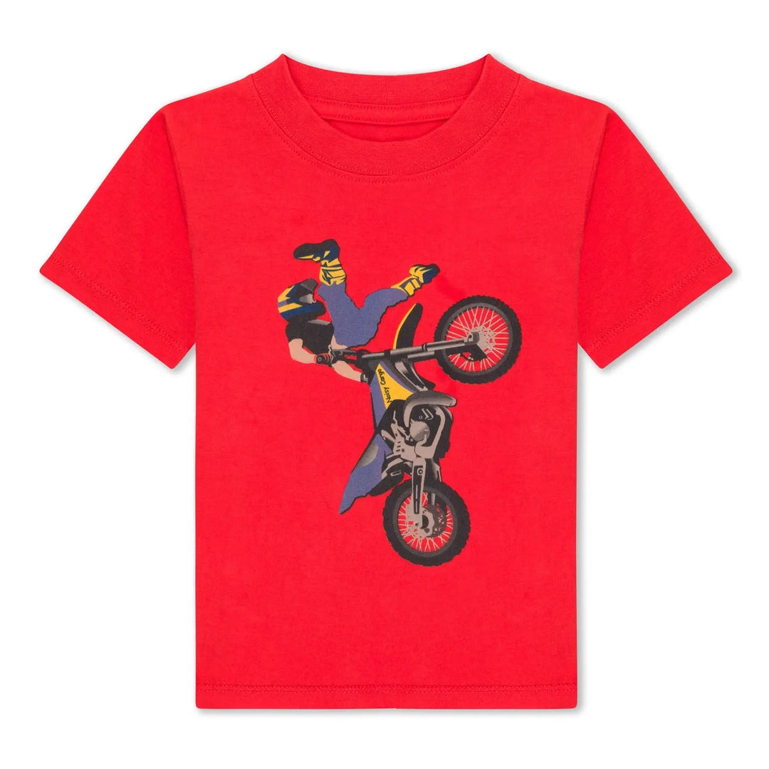 Motorcycle GOTS organic boys t-shirt, red, sizes 2T–7