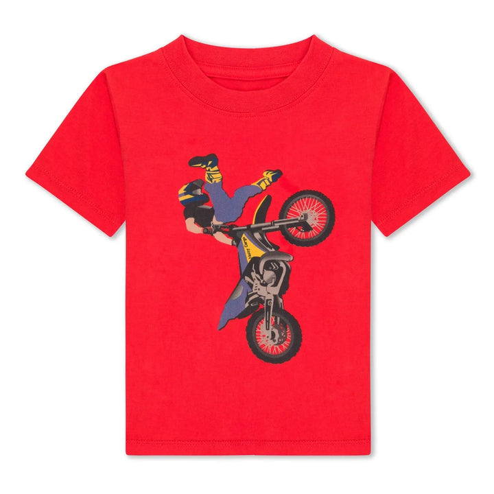 Motorcycle GOTS organic boys t-shirt, red, sizes 2T–7