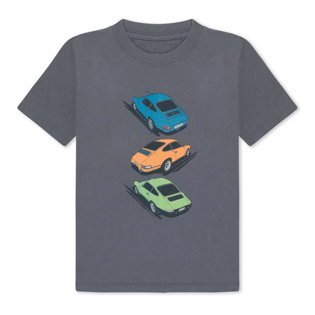 Race car GOTS organic boys t-shirt, gray, sizes 2T–7