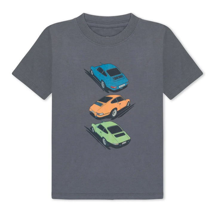 Race car GOTS organic boys t-shirt, gray, sizes 2T–7